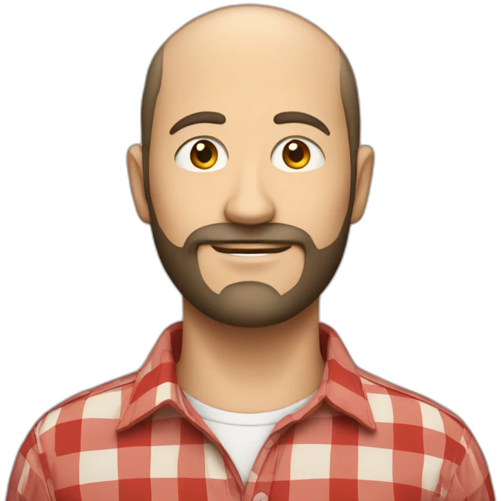 white man around 40. black short hair. with beard. wear a scarlet check shirt. emoji