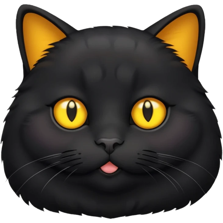 Un gato negro gordito con los ojos de color amarillos emoji