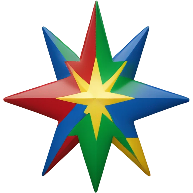 A star Divided into five sections with the colours green red yellow blue and white  emoji