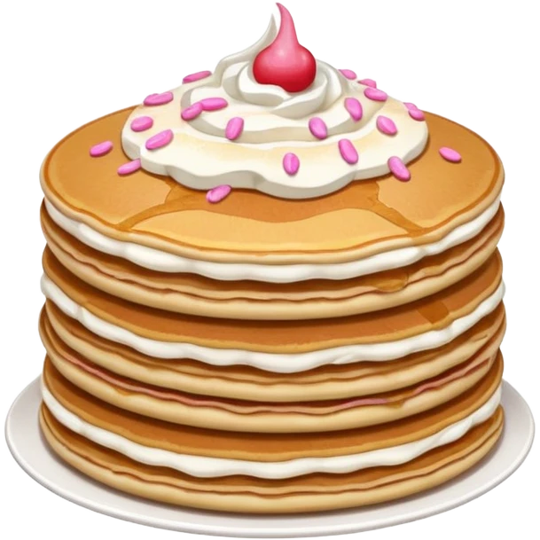 stack of pancakes with whip cream and pink and red sprinkles emoji