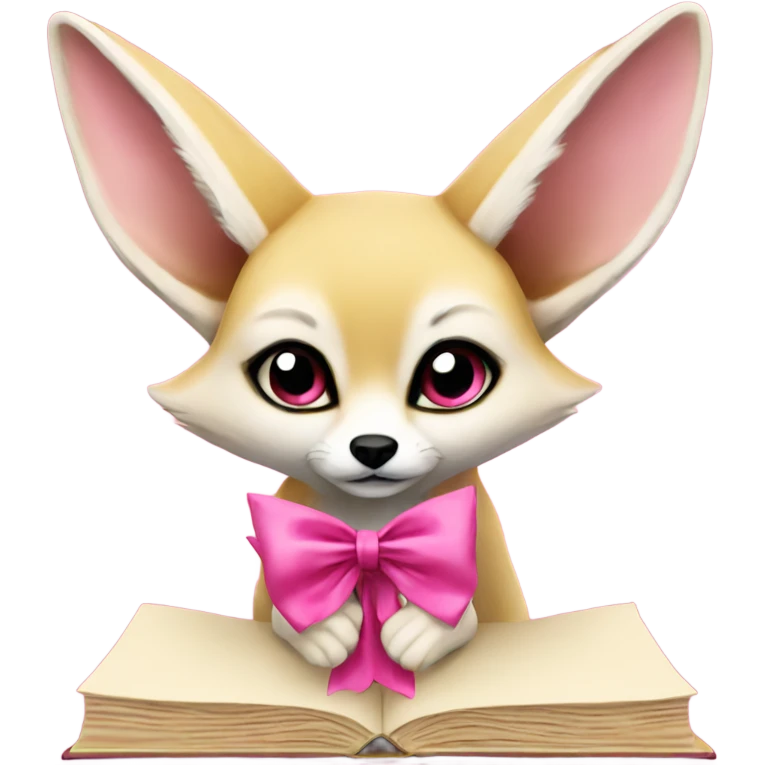 fennec with a pink bow and book emoji