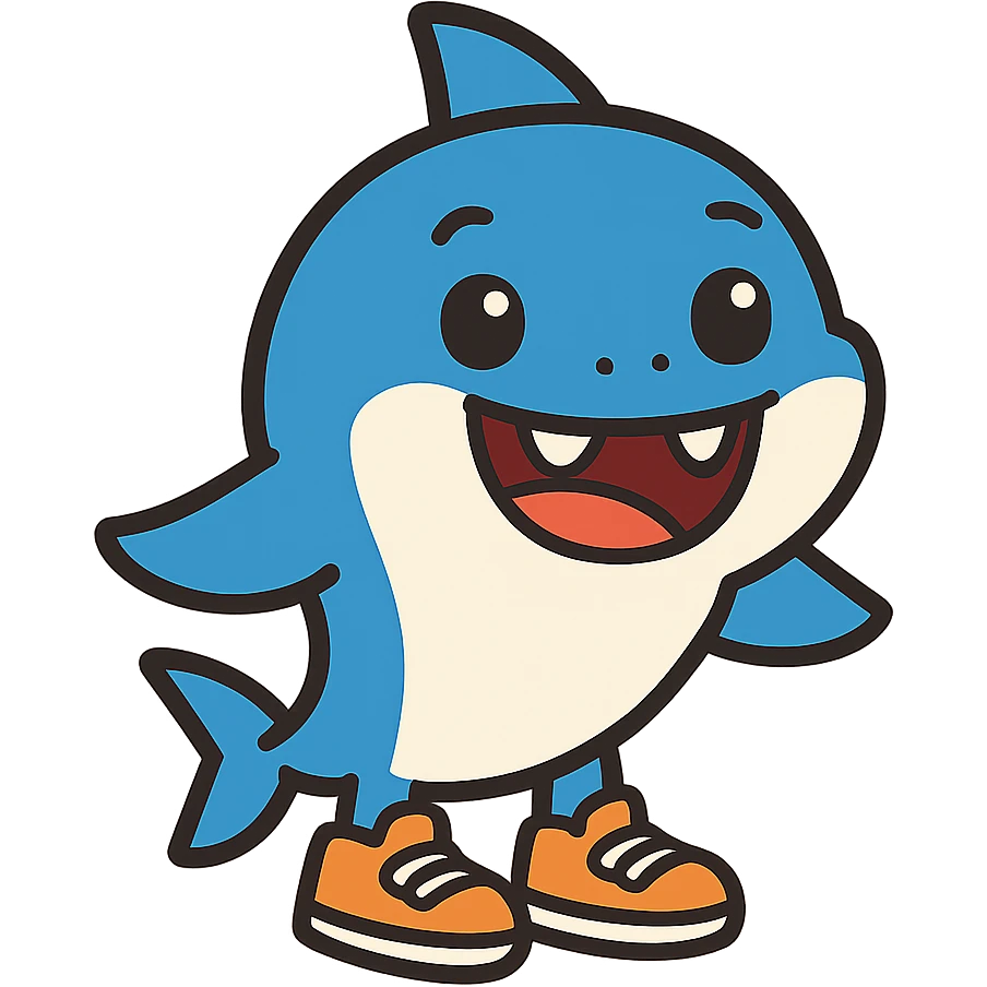 flat toon style baby shark with shoes emoji