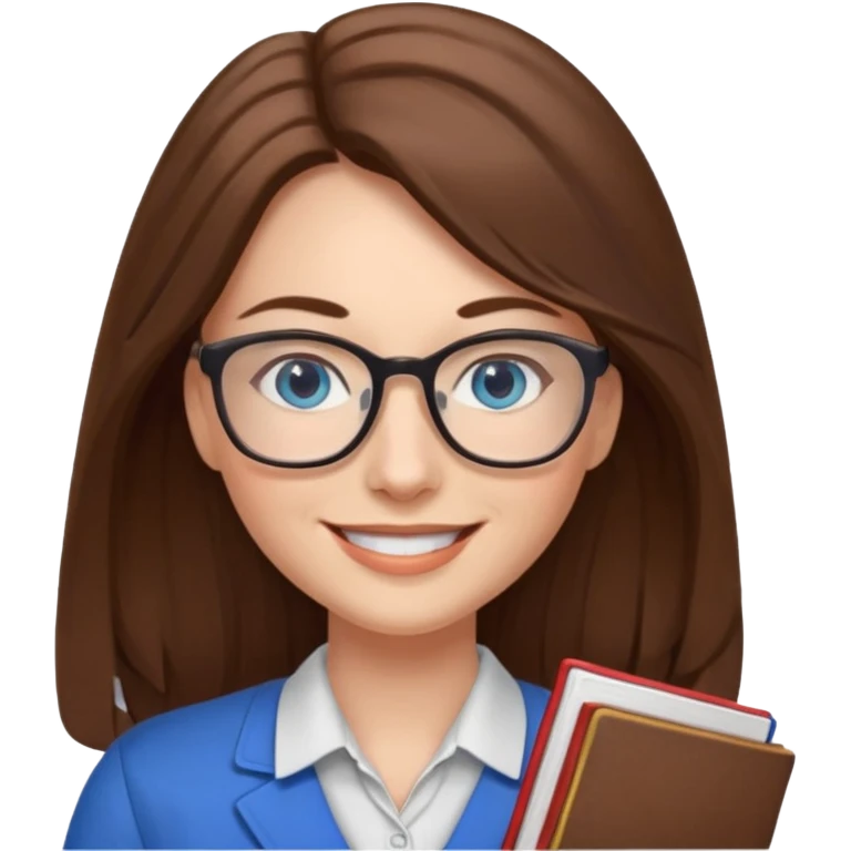 long brown hair blue eyes glasses teacher female emoji