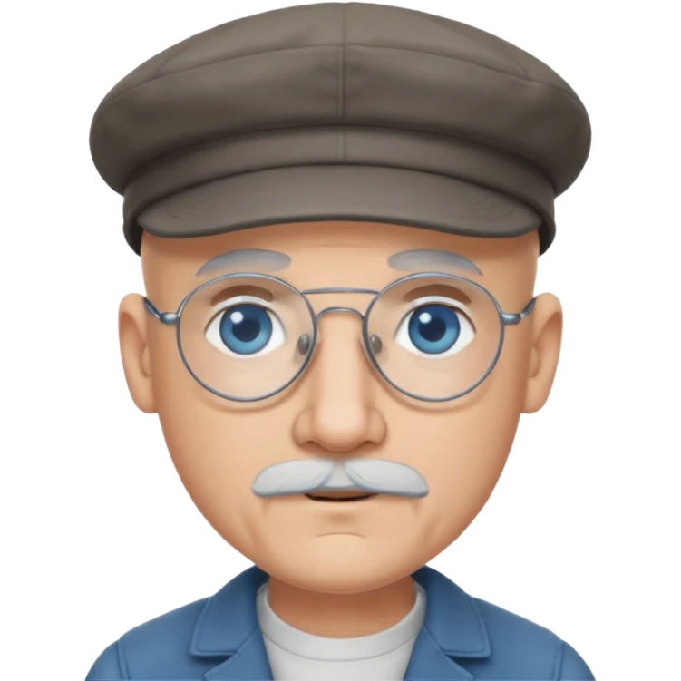Older cute manBald  flat cap wire rim glasses goatee blue eyes grey goatee emoji