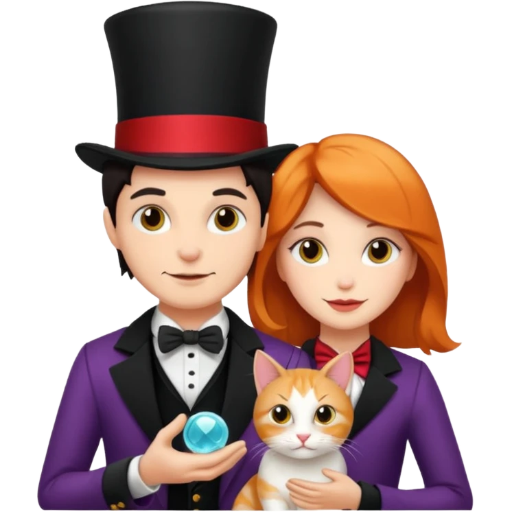 magician couple and their pet cat emoji