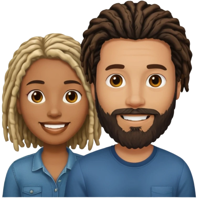 Couple emoji -WHITE with man with beard, BLACK FEMALEwith mid length locs emoji