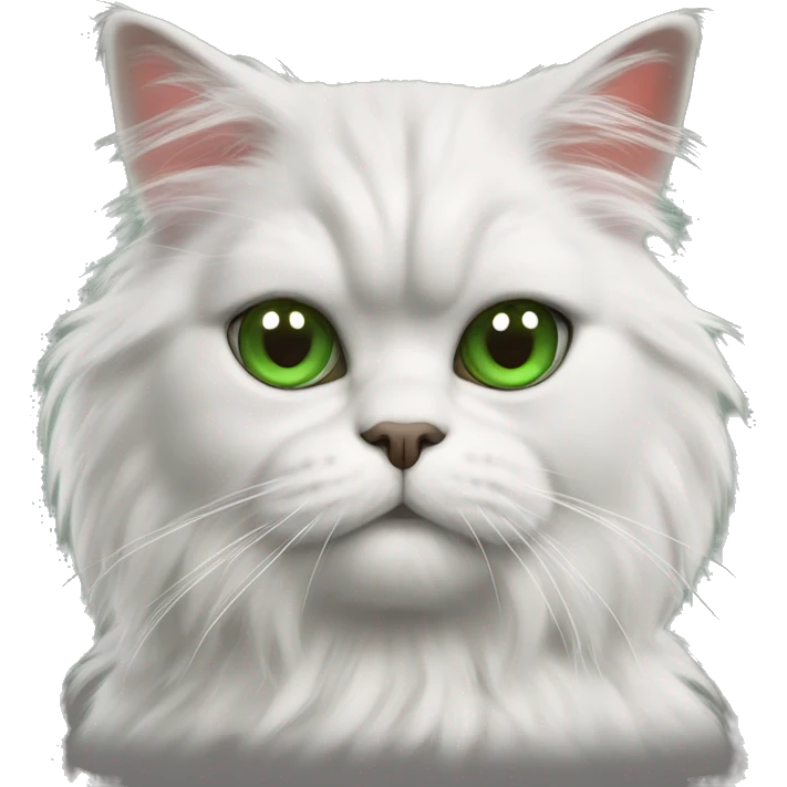 Persian cat with a mongrel with gray-white-black hair with green eyes nose and mouth with white wool under the eye red spot emoji