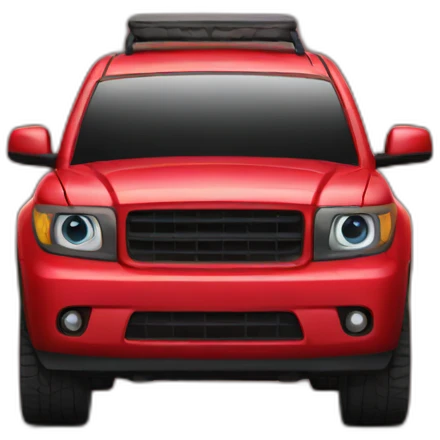 red suv with eyes emoji