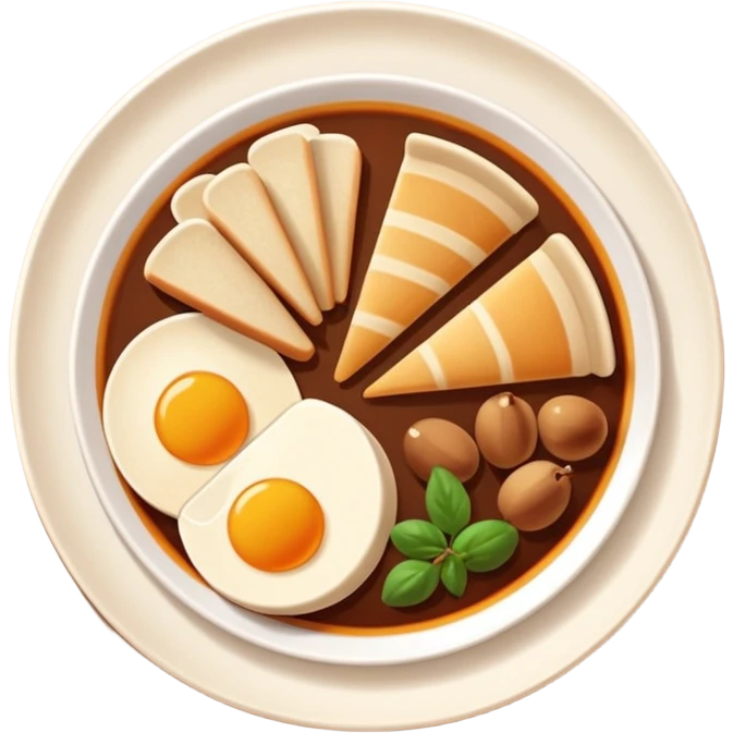 Homemade dishes on a plate, warm cozy colors, simple shapes, flat design, high contrast, friendly and inviting. emoji