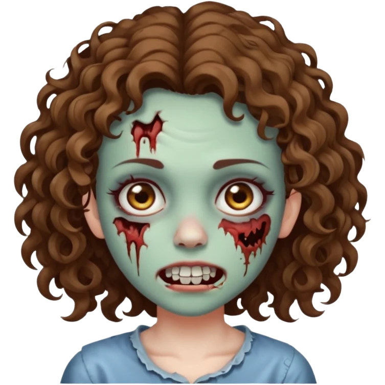 zombie girl with a face scar, curly hair & a tooth gap emoji