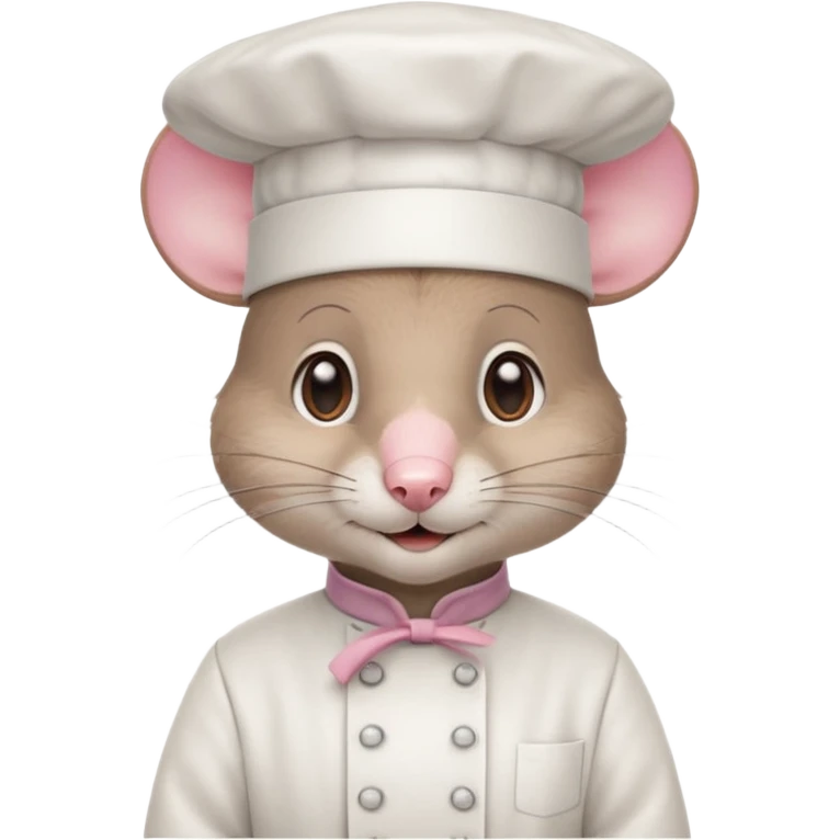 gray mouse with large round ears, brown eyes, and a small pink nose, wearing a white chef’s hat emoji