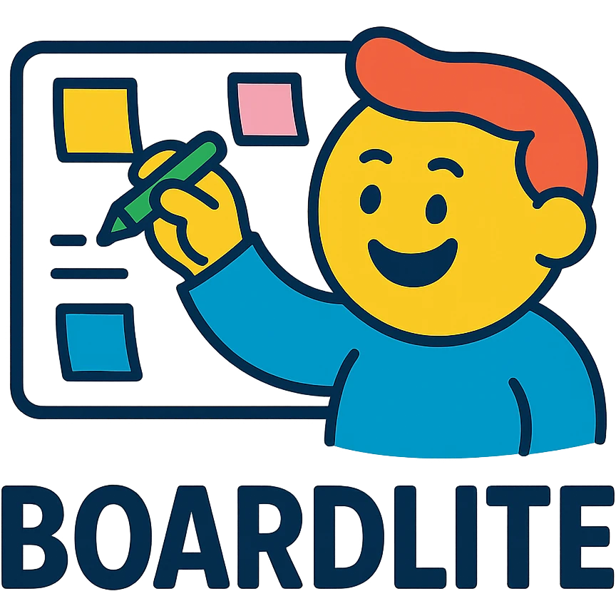 logo for an app called Boardlite, playful and creative, vibrant colors, digital sticky notes or whiteboard, friendly and inviting emoji
