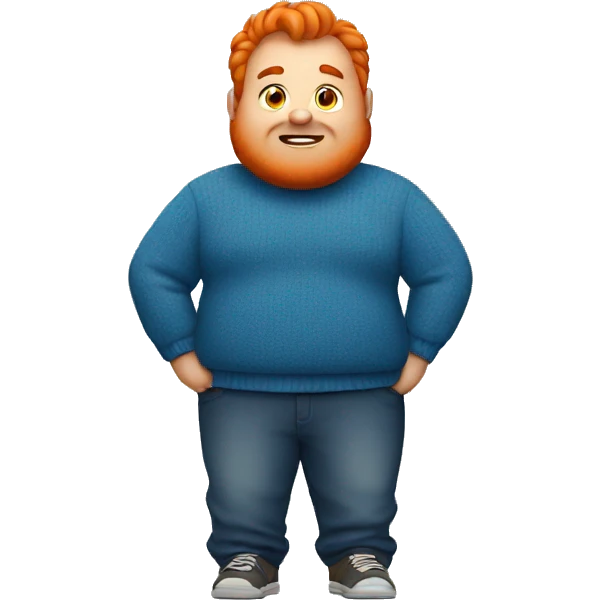 a fat man with blue sweater and orange hair emoji