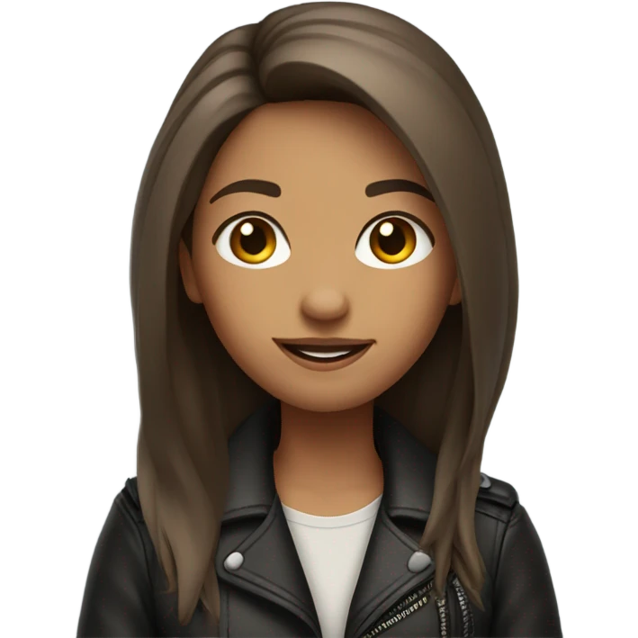 girl in leather jacket with long hair and soft smile emoji