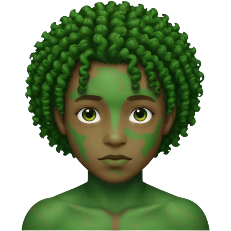Faça um personagem negro com cicatrizes no rosto deixe o cabelo crespo e a pele verde emoji