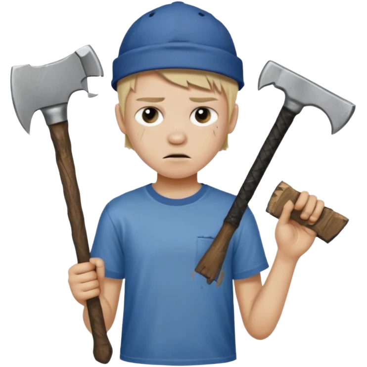 13 y/o Brian robeson at the beginning of Hatchet
distressed, has hatchet emoji