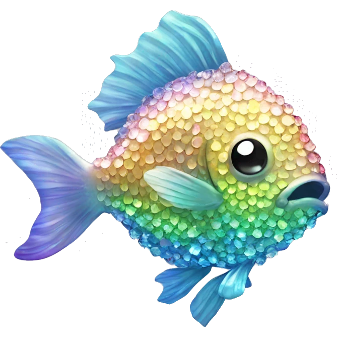 Kawaii bedazzled iridescent fish kissing eachother  emoji