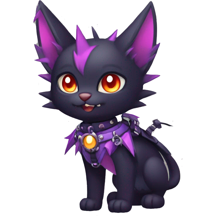 cool edgy cute pretty black punk red Purple ethereal fantasy nargacuga-bat-cat-Fakemon spiked collar harness full body emoji