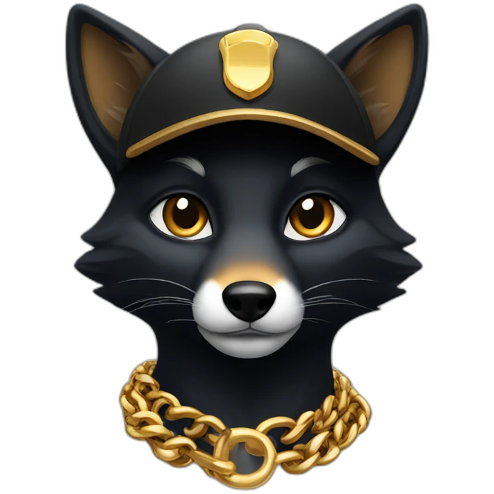 black fox wearing a cap and a gold chain emoji