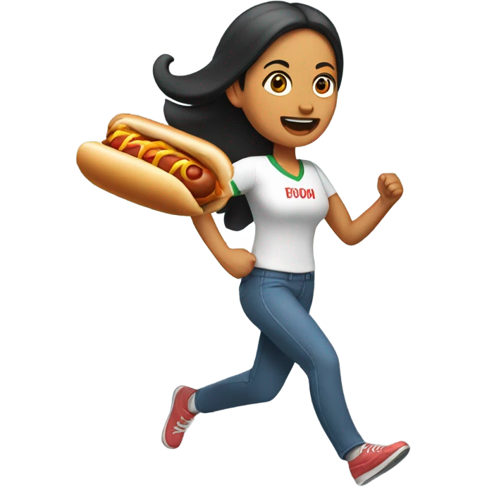 Mexican woman running with a hotdog  emoji