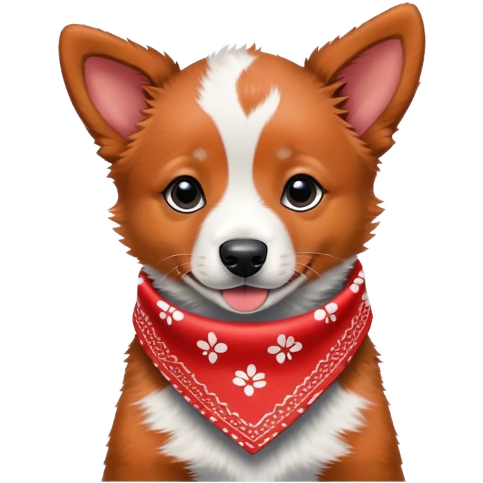 Red heeler puppy wearing a bandana around neck emoji