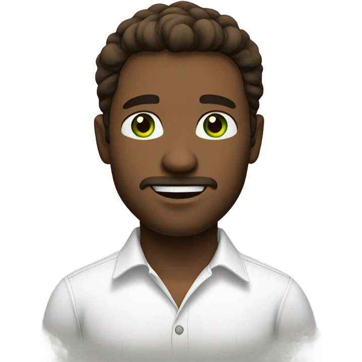 White male, brown hair, green eyes. No mustache. White shirt. emoji