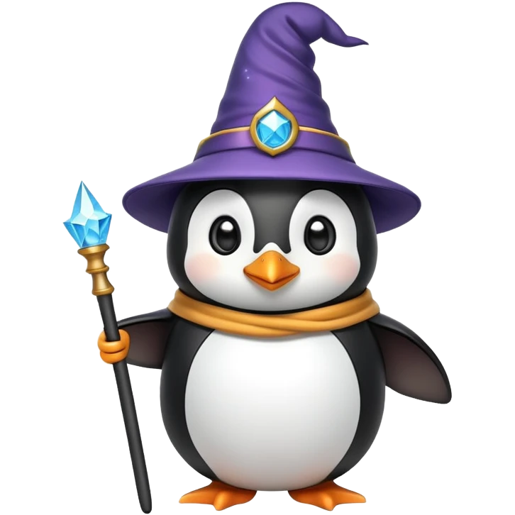 penguin wearing a wizard hat and holding a magic wand emoji