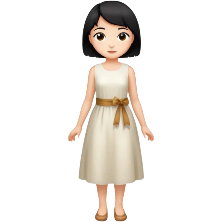 Girl with short black hair, wheat skin, and white dress in different poses emoji