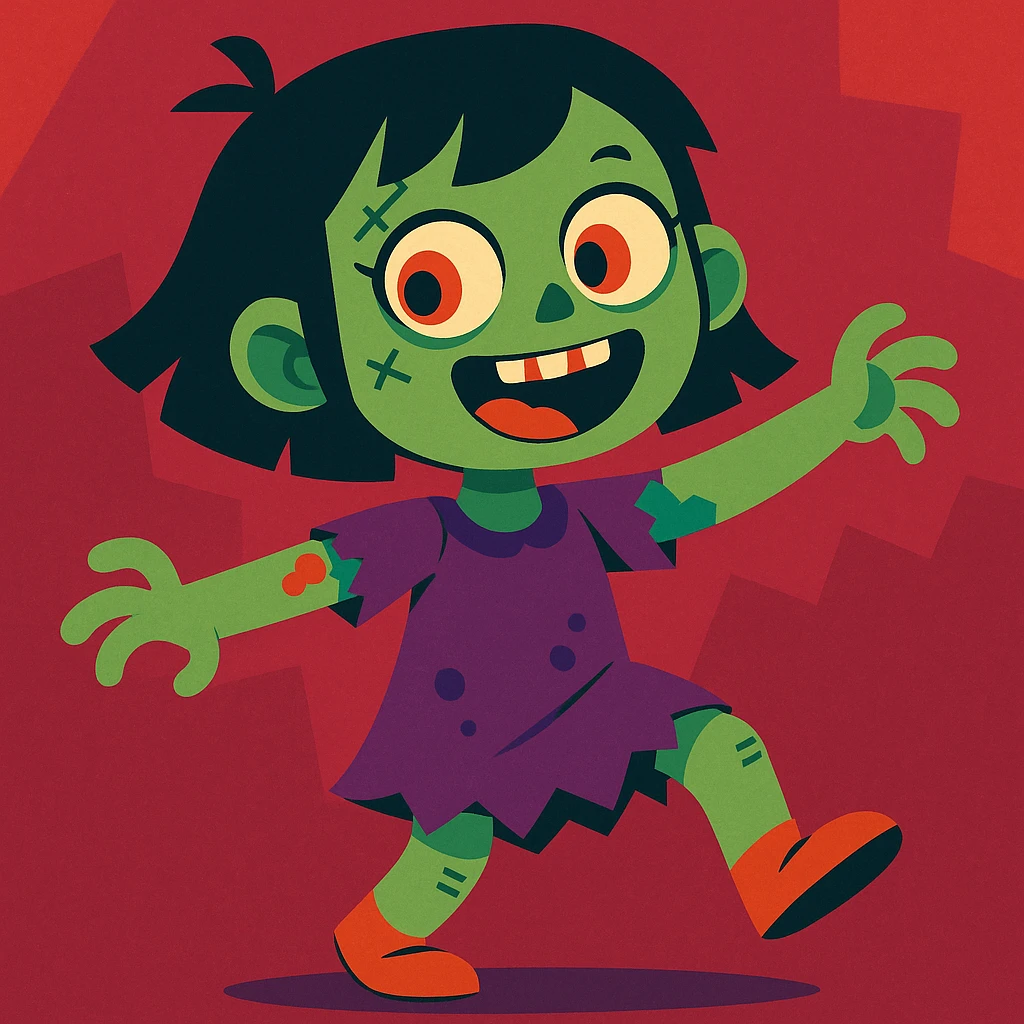 girl zombie with black short hair, cartoonish, playful, vibrant colors emoji