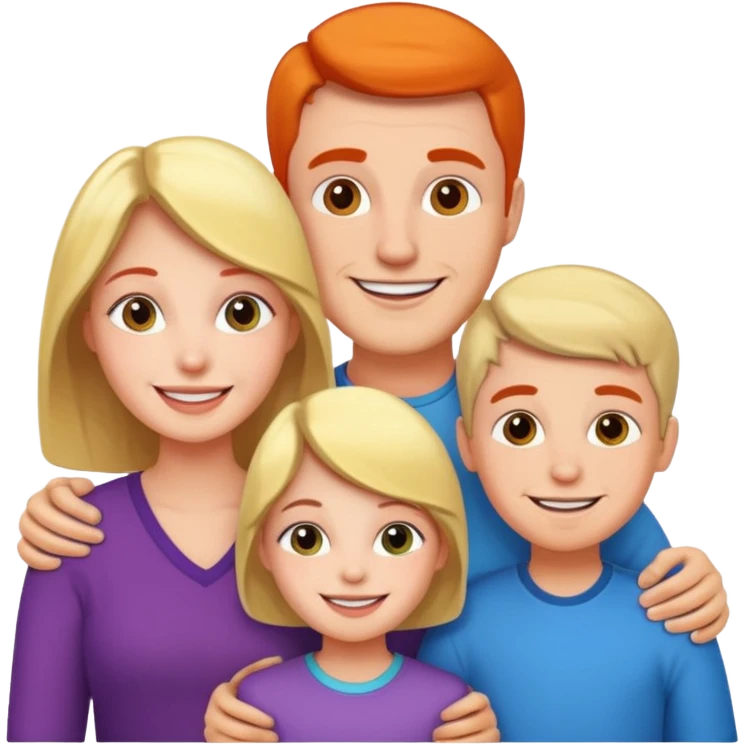 A happy family with parents and children, smiling, vibrant colors, detailed emoji