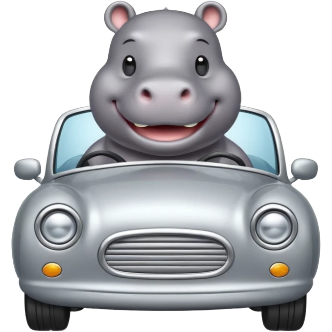 Hippo driving a silver car emoji