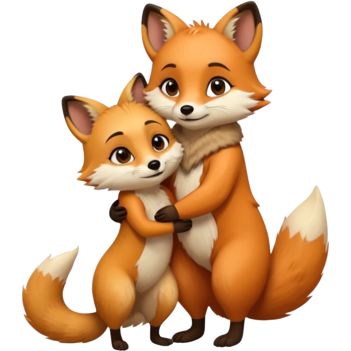 A cute female 9 tail fox hugging a meerkat emoji