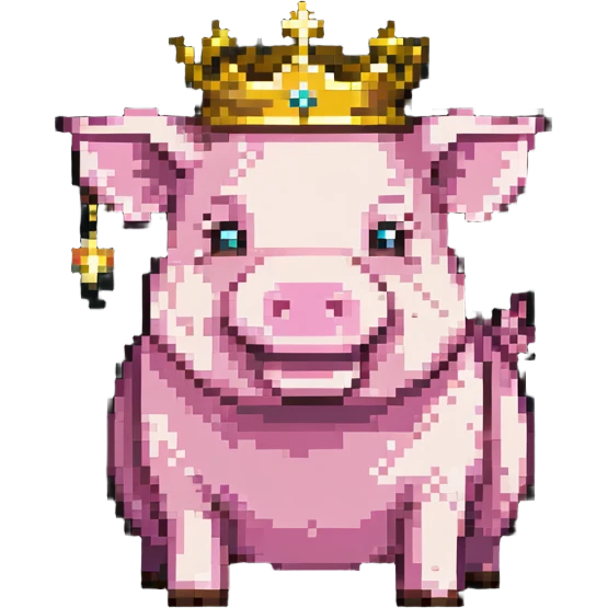 Minecraft style pig with a golden crown inspired by Technoblade emoji