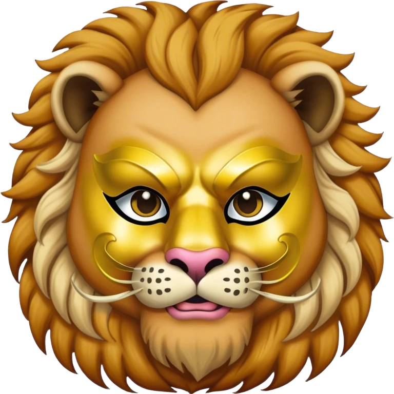 a fat man, with a vest,  wear half-face golden Lion masquerade mask emoji
