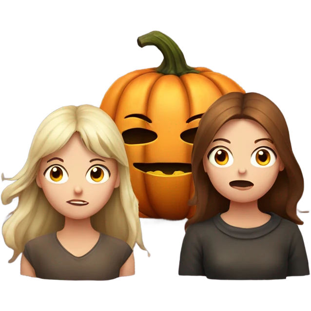Rotten pumpkin next to 2 white young girls emoji