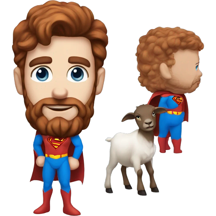 Full body reddish brown hair and beard superman with blue eyes,  blue haired goat emoji