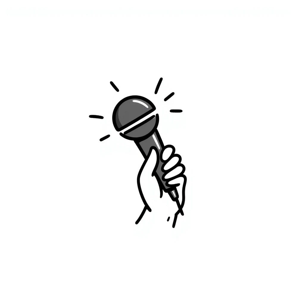 stylized symmetrical hand holding a microphone in doodle style, square format, suitable as emoji for music marketing course cover emoji
