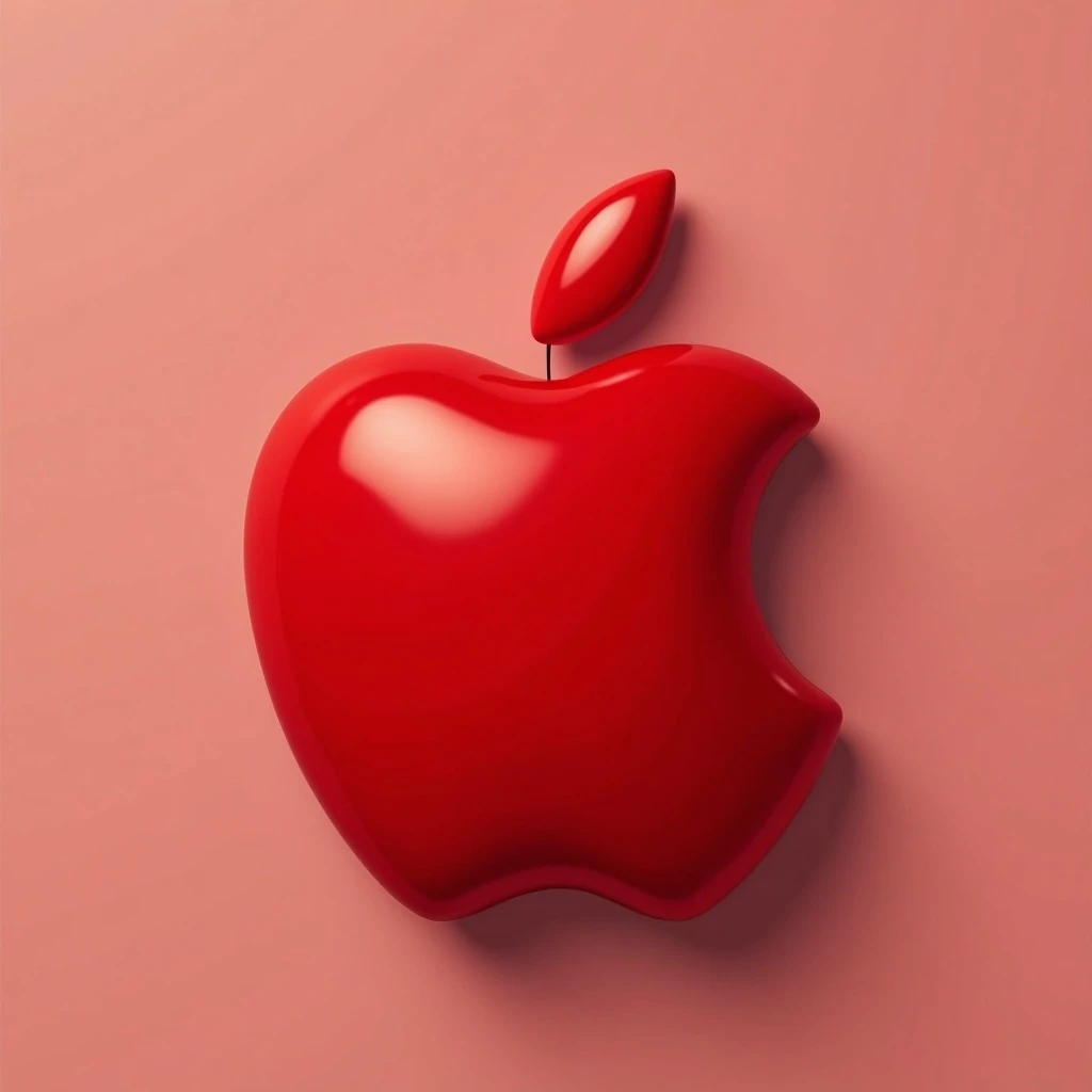 realistic shiny red apple icon in skeuomorphism style with subtle shadows and highlights emoji