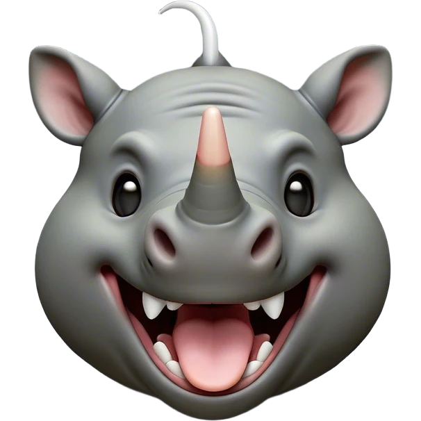 Cinematic Cute Yawning Rhinoceros Portrait Emoji, Head tilted slightly with a dramatic, wide-open yawn, showcasing a soft, textured slate-gray hide with a slightly drooping white horn and eyes barely open in drowsy contentment, Simplified yet irresistibly adorable features, highly detailed, glowing with a soft, cozy glow, high shine, relaxed yet expressive, stylized with a touch of rugged whimsy, bright and endearing, soft glowing outline, capturing the essence of a sleepy yet affectionate rhinoceros, so drowsy it feels like it could stretch out of the screen and curl up for a nap! emoji