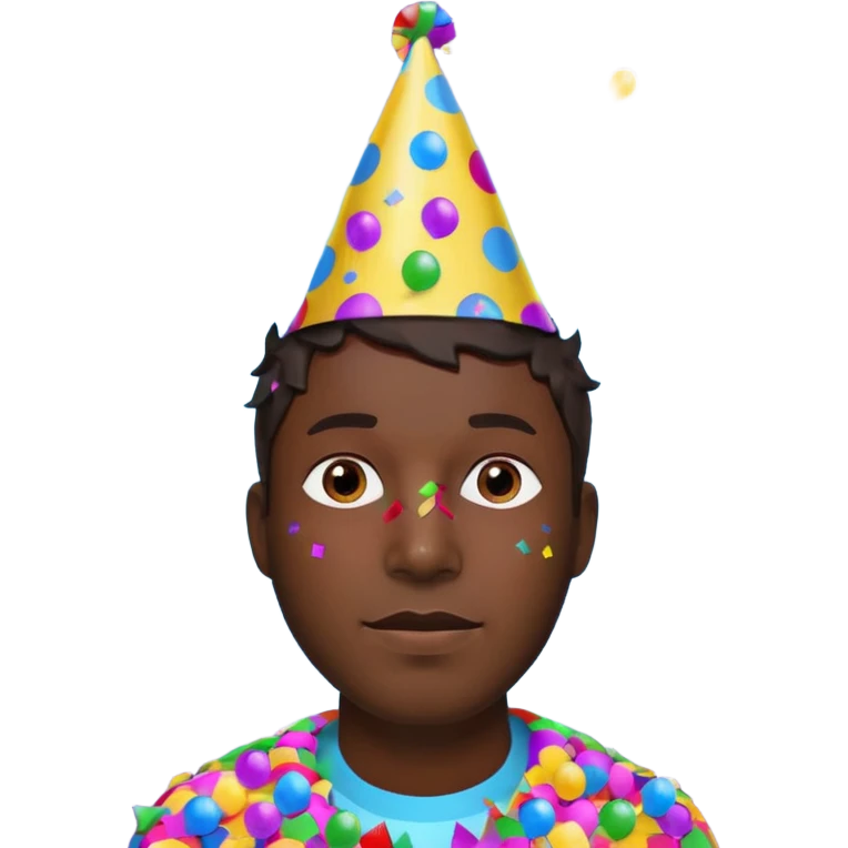 Diversión hombre moreno solo cabeza con bonete y confetis  emoji
