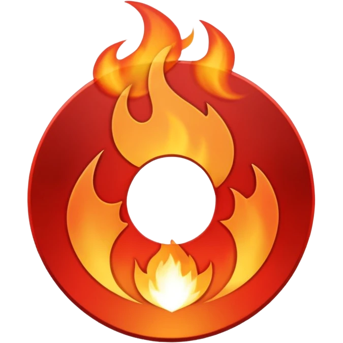 A minimalist CD disc with a subtle fire design, red flames emoji