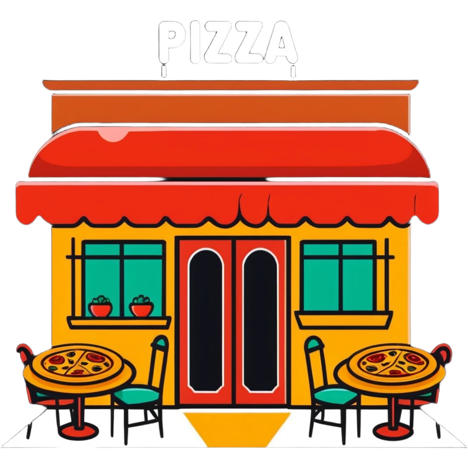 cartoonish Italian restaurant with pizza and pasta elements emoji