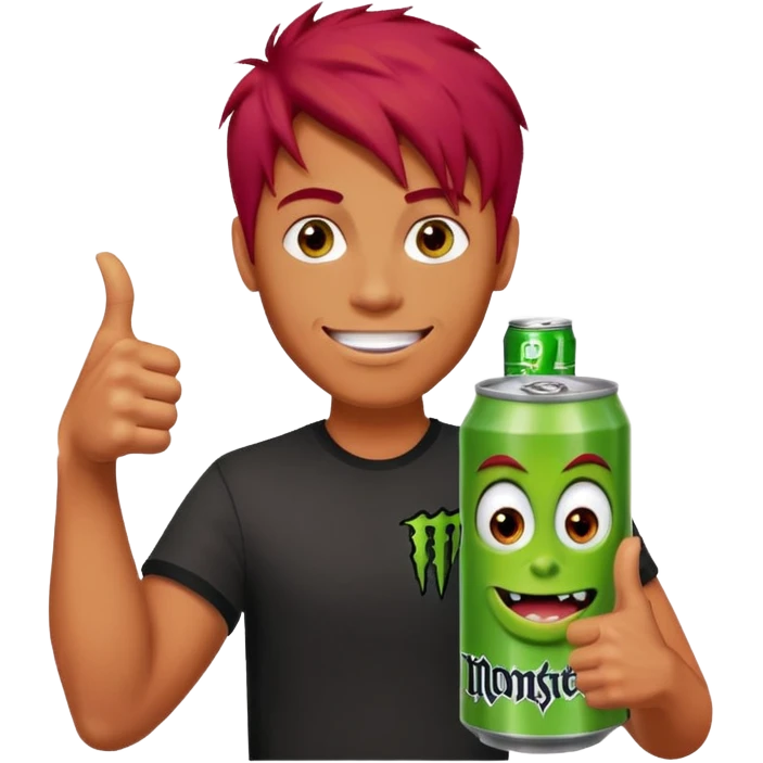 Monster energy man holding a can and a thumbs up with red hair emoji