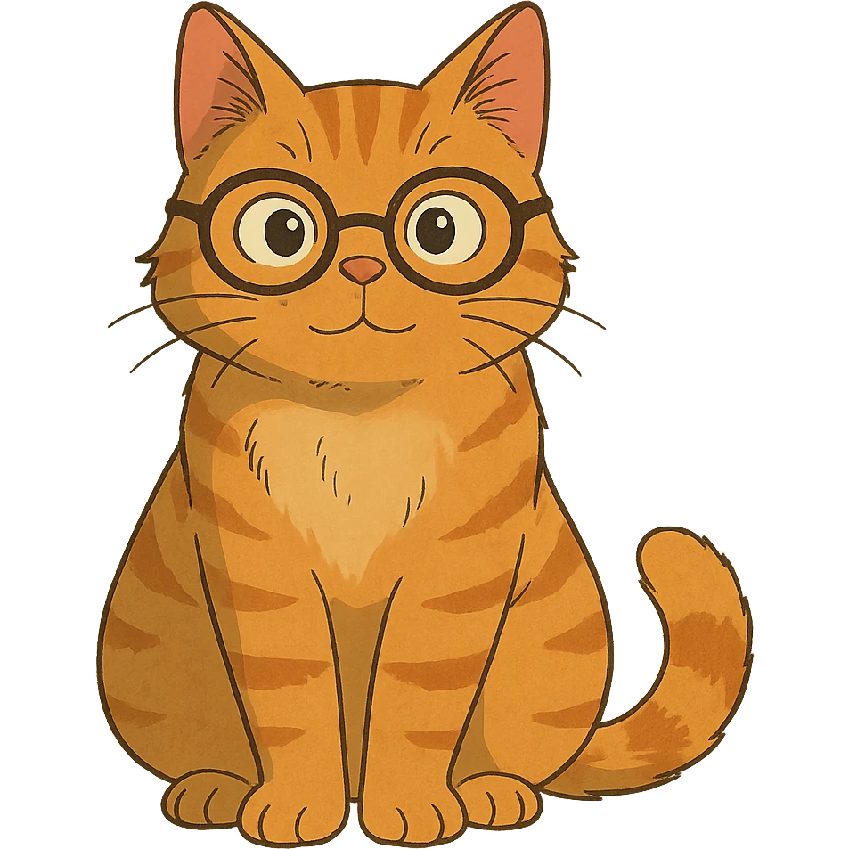 ghibli style orange cat wearing eyeglasses emoji
