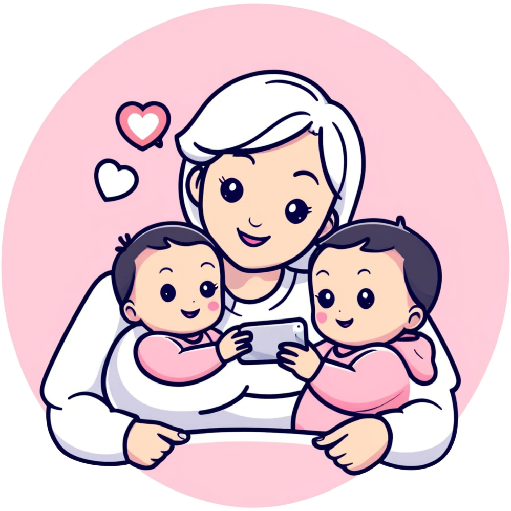 mom taking selfie with baby surrounded by pastel pink hearts emoji