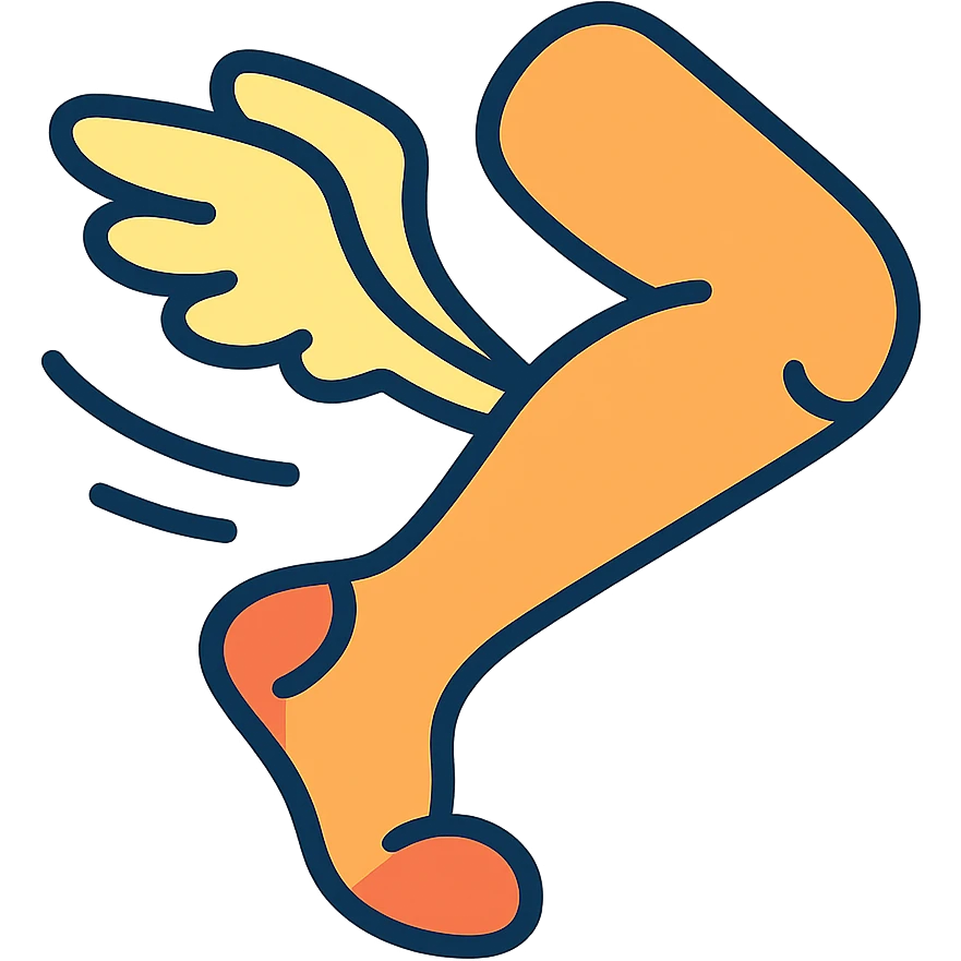 a flying leg with wings, cartoonish and fun emoji