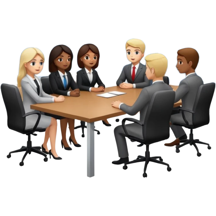 a group of coworkers in meeting room in long rectangular table emoji