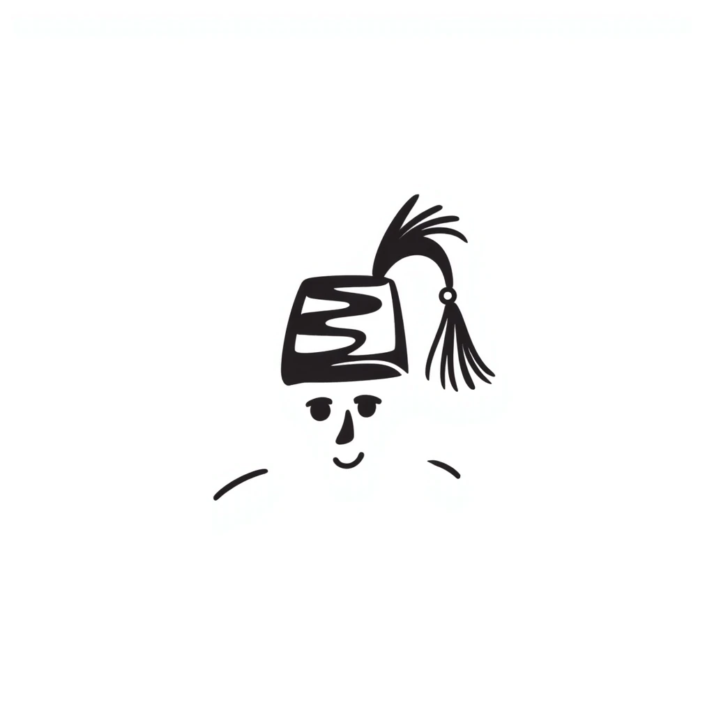hand-drawn doodle of a fez hat with tassel, playful lines emoji