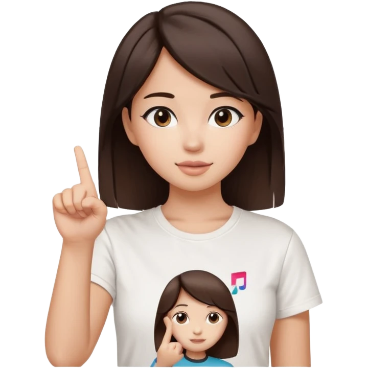 Girl with tiktok logo point up with one finger and dark brown hair emoji