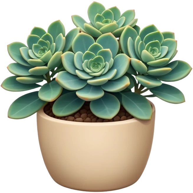 Sedum Pachyphyllum succulent plant with blue-green thick leaves in a beige ceramic pot emoji